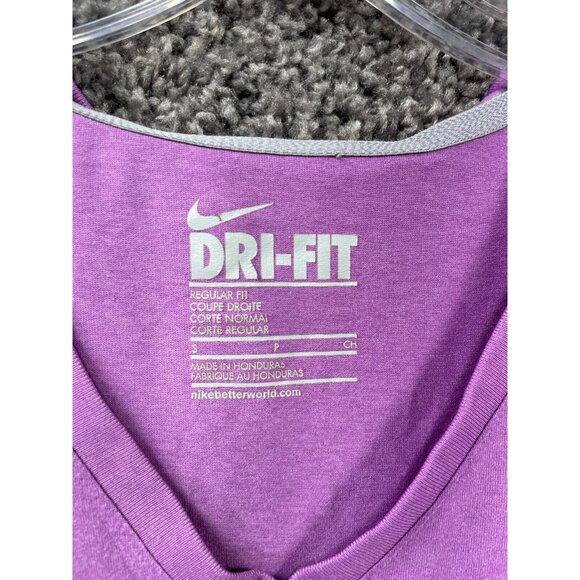 Nike Dri-Fit T-Shirt Women's Small Purple Cotton Classic Regular Fit V-Neck Tee - Picture 5 of 10